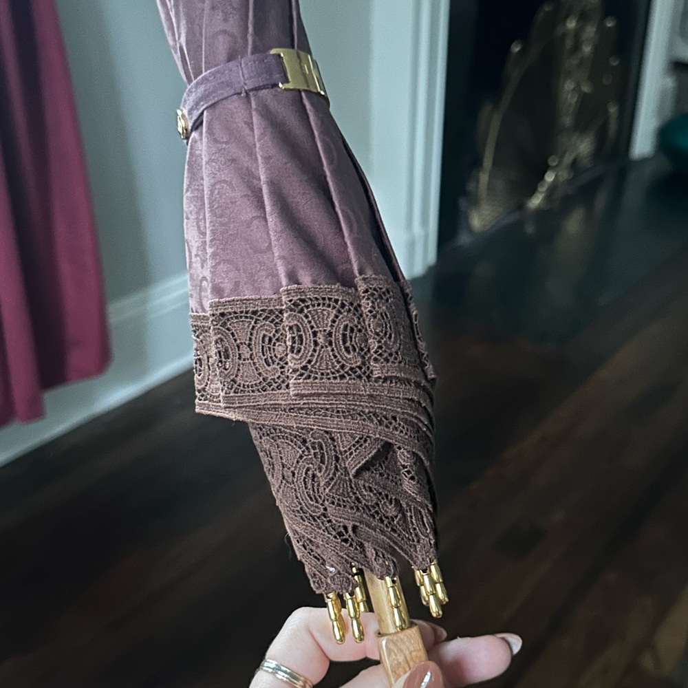 Celine Brown Triomphe Umbrella Vintage Lace Macadam - Picture 7 of 9